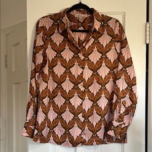 Philosophy scalloped Pink and Brown Women's Button Up